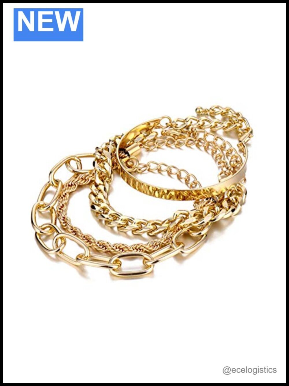 14K Gold Plated Dainty Layered Chain Bracelet Set for Women, Adjustable Link
